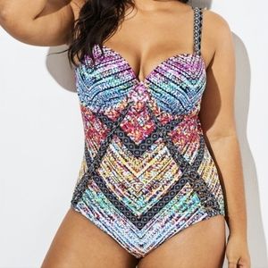 Technicolor Cut Out Underwire One Piece Swimsuit size 2XL